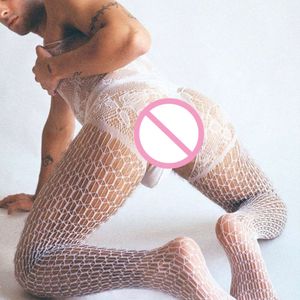 Venda quente roupa interior masculina meias de corpo homem fishnet bodysuits virilha aberta lingerie macacão masculino erótico porno clube nightwear