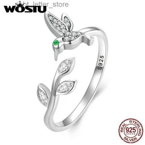Solitaire Ring Wostu 925 Sterling Silver Flower Bird Open Ring for Women Clear CZ Butterfly Justerbara uttalande Rings Party SMEEXCH GIFT YQ231207