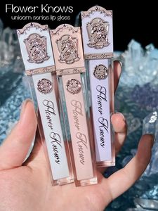 Lip Pencils Flower Knows Unicorn Series Crystal Lipgloss Glasting Watery Film Mirror Lip Glaze Liquid Lipstick Longlasting Makeup Beauty 231202