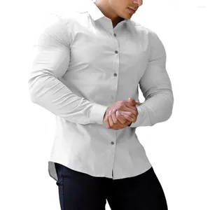 Herrklänningskjortor Mens skjorta kontor fast färg märke knapptoppar bekväma mjuk långärmhet