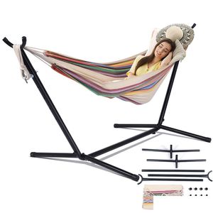 Hammocks Hammock com suporte cadeira de balanço cama viagem cam casa jardim pendurado caça slee balanço interior ao ar livre móveis z1202 drop d dhpwa