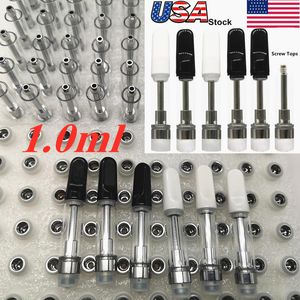 Cartucce Vape Atomizzatori da 1 ml STOCK USA Atomizzatori ad olio denso Carrelli per sigarette elettroniche Vuoti piatti Vite in punte Bobina in ceramica Fori per olio da 2 mm 510 thread Imballaggio in schiuma per atomizzatore