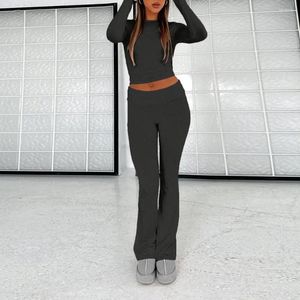 Women's Two Piece Pants Women Top Set Vintage-inspired Sportswear Slim Fit T-shirt Trousers With Elastic High Waist For Pilates Yoga