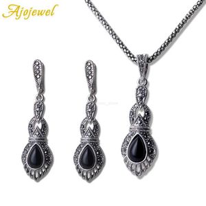 Pendant Necklaces Ajojewel Water Drop black/Orange Resin Vintage Long Earring Necklace 2 pieces Jewelry Set Eco-friendly Copper Bijoux Party GiftL23125