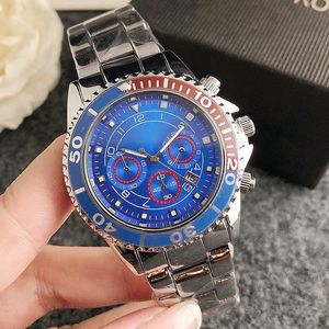 Great quality mens Designer WristWatches three eyes with box aaa 5 color male Luxury Dial 41mm Stainless Steel quartz Watchs no336