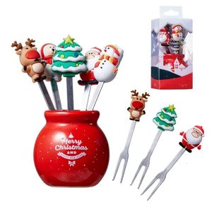 Forks 1 set 5 adet Noel ağacı paslanmaz çelik meyve çatal mini sevimli salata çatal bıçak takımı mutfak aletleri 231207