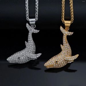 Pendant Necklaces HIP Hop Design of Men's and Women's Fashion Gold Color Stainless Steel High Quality Whale with Rhinestone Necklace