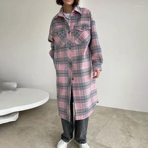 Women's Trench Coats 2024 Autumn/Winter Sleeve Polo Collar Plaid Casual Fashion Fabric Long Coat