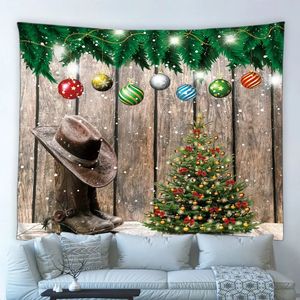 Tapestries Merry Christmas Big Tapestry Retro Farmhouse Old Wooden Board Xmas Tree Cowboy Wall Hanging Cloth Living Room Bedroom Home Decor 231207