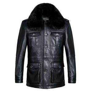 Men's Leather Faux Genuine Men Jackets TurnDown Collar Single Breasted Coats Autumn Winter Fur Detachable Male Vintage Overcoat 231207