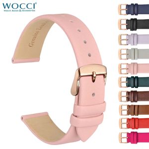 Assista Bandas WOCCI Genuíno Relógio de Couro Banda 8mm 10mm 12mm 14mm 16mm 18mm 20mm Pulseira para Senhoras Aço Inoxidável Fivela Substituição Strap 231207