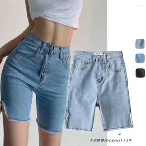 Women's Jeans Retro High Waist Side Irregular Tassel Split Stretch Slim Looking Denim Middle Pants All-Matching Cycling Straight-Leg Fashion