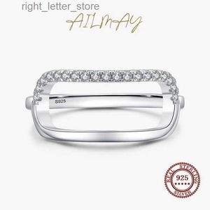 Solitaire Ring Ailmay 925 Sterling Silver Simple Line Rectangle Clear Zircon Finger Ring For Women Girls Party Accessories Jewely YQ231207