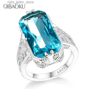 Anel solitário Aquamarine Zircon oco esculpido 925 anéis de prata esterlina joias de prata exageradas para mulheres anel de casamento de noivado YQ231207