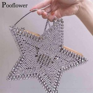 Evening Bags Pooflower Diamond Star Heart Chains Mini Shoulder Women Crystal Wedding Party Purse Clutch Chic Wallet ZH256256W