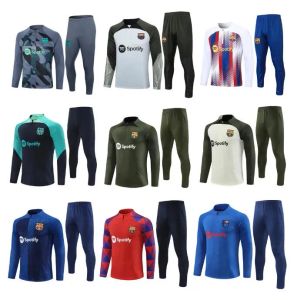 ANSU FATI CAMISETAS DE Football 23/24 Lewandowski Soccer Tracksuits 반 지퍼 재킷 트랙 슈트 남성 및 어린이 Barca Training Suit Barcelona Surchetement