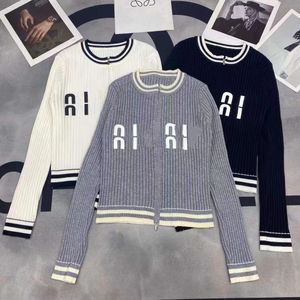 Women's Spring and Autumn New Double Head Zipper Color Block Letter Style Sweater Coat Knitted Top Cardigan