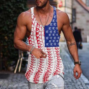 Männer Tank Tops Männlich Sommer Gestreiften Druck I Geformt Rundhals Ärmellose Weste Bluse Langarm Casual T Shirt Männer