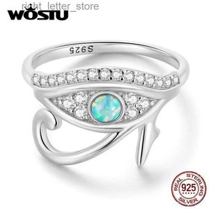 Solitaire Ring Wostu 925 Sterling Silver Eygerian Eye of Horus Band Rings Women Fire Opal Stone White Zircon Guard Ring Party Party Jewelry YQ231207