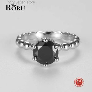 Solitaire Ring RORU Retro Ring 925 Silver Jewelry Round Shape Obsidian Gemstone Finger Rings for Women Men Wedding Engagement Party Accessories YQ231207