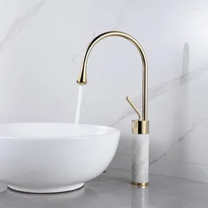 Bathroom Sink Faucets YCRAYS Gold Marble Brass Wash Basin Tap Single Lever 360 Rotation Cold Mixer Water Faucet For Kitchen Accessories