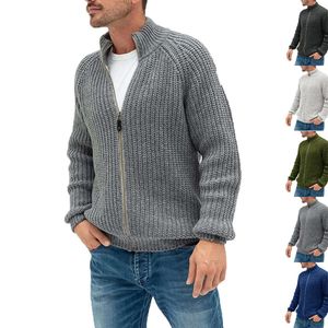 Herrenbekleidung 2023 Herbst/Winter-Pullover, Strickjacke, solider Reißverschluss, Stehkragen, Strickmantel, groß