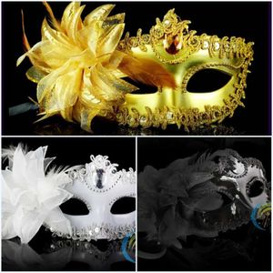 Prom dansmasker halloween in på sidan mardi mix beställning venetian fjäder halva ansikten ögonmasker med liljesmaskerad gras part