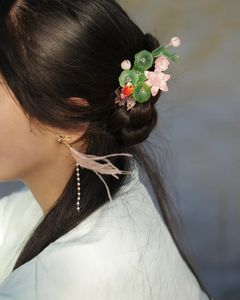 Заколки для волос, модные винтажные заколки для волос с цветком лотоса, заколка для волос кимоно, китайский суд, инструменты для сковороды ханьфу, коробка 231207