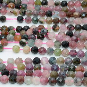 Loose Gemstones Natrual Multicolor Tourmaline Faceted Round Beads 6mm-6.2mm