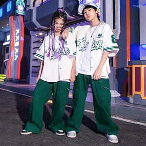 Stage Wear Kids Fashion Hip Hop Dancing Outfits Short Sleeve Baseball Shirt Cargo Pants Jazz Dance Costumes Clothes Sets For Boy Girl