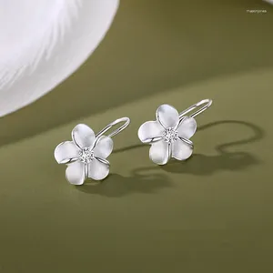 Hoopörhängen äkta 925 Sterling Silver Vintage Flower for Women Trendy Earring Jewelry Prevent Allergy Party Accessories Gift