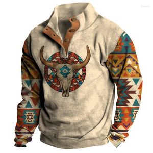 Herrtröjor Autumn Hoodies för män tröja 3D cowboy tryckt pullover överdimensionerade mens toppar manlig vintage stil lös kläder