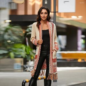 Cardigan a maniche lunghe lavorato a maglia da donna, maglioni lavorati a maglia per le donne, cappotto oversize a molla, aperto sul davanti, con nappe casual e tasche