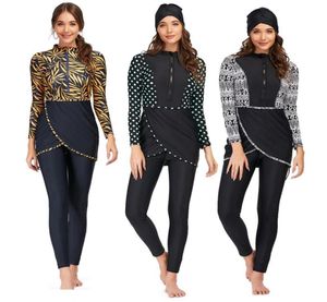 Swim Wear Burkini Muzułmańskie stroje kąpielowe 2021 Women039s Kącik Kąpiec Skromny patchwork Hidżab Sport Swimsuit 3PCS Islamski BU4529736