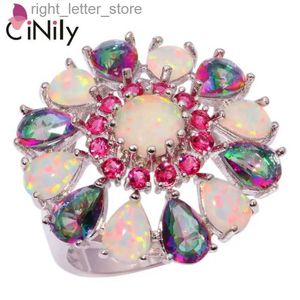 Solitaire Ring CiNily Lavish White Fire Opal Rings Silver Plated Rainbow Mystic Zircon Stone Kunzite Rose Red Garnet Party Flower Jewelry Women YQ231207