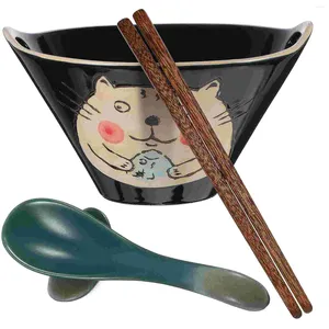 Servis uppsättningar porslin nudlar skåluppsättning 800 ml japansk ramen soppa med pinnar och sked för kök