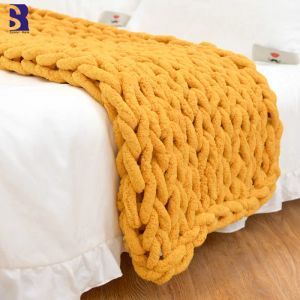 SunnyRain 1 peça manta de malha grossa de chenille grossa para camas cobertores de malha lavável não galpão ZZ