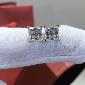 Prata 925 original total 2-4 quilates brilhante princesa corte diamante teste passado d cor moissanite brincos jóias de pedras preciosas