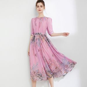 Women's Runway Dresses O Neck Half Sleeves Printed Floral High Street Fashion Designer Casual Vestidos