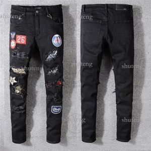 Amirs Uomo Donna Designer Jeans Distressed Strappato Biker Slim Denim dritto per uomo S Stampa Army Fashion Mans Pantaloni skinny 962