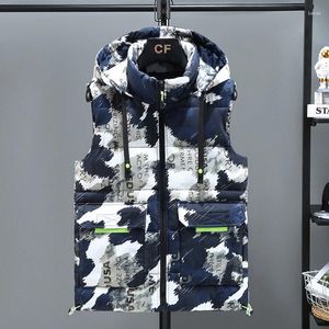 Männer Westen 2023 Winter Camouflage Dicke Weste Männer Mit Kapuze Hut Abnehmbare Ärmel Mantel Wasserdichte Männliche Bequeme Weste Plus Größe 5XL