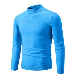 Suéter masculino com gola simulada, slim fit, manga comprida, pulôver de malha casual, malha sólida
