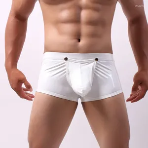 Underpants Exotic Mens Boxer Shorts PU Leather Button Open Crotch Boxershorts Trunks Clubwear Latex Underwear Nightclub Fetish Gay Panties