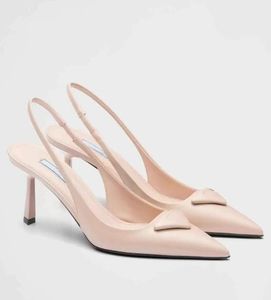 Top Luxury Summer Romantic & Elegant Triangle Brushed Leather Heel Sandals Shoes Women's Slingback Pumps Luxury Footwear Women High Heels Party Wedding Dress Shoe Box