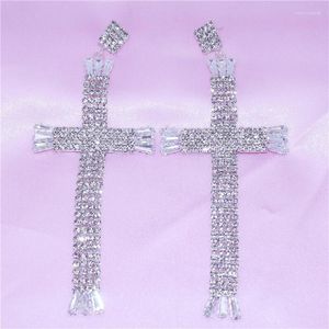 Dangle Earrings Simple Rhinestone Crystal Tassel Long For Women Shining Wedding Party Hanging Bridal Cross Earring