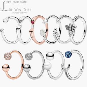 Solitaire Ring Sıcak Satış Fit Orijinal Gerçek 925 Sterling Gümüş Pan Yüzük Kadınlar için Şanlı Blooms Openwork Düğün Çift RingsDiy Takı YQ231207