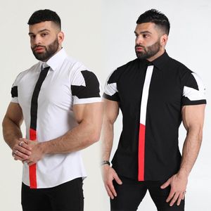 Camicie casual da uomo Abbigliamento stile europeo e americano Camicia a maniche corte slim fit patchwork di moda a contrasto di colore Top taglie forti