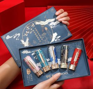 Lippenstifte 5-teiliges Make-up-Set im chinesischen Stil mit geschnitztem Lippenstift-Set für Lippen, Tick-Lippentönung, Batom-Make-up-Geschenk, Großhandel, Kosmetik, Florasis 231207