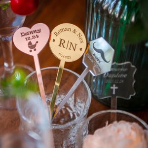 Outros suprimentos de festa festiva Personalizado Gravura Bar Stir Sticks Swizzle Bachelor Personalizado Placa de Identificação Acrílica Decoração de Chuveiro de Bebê 231207