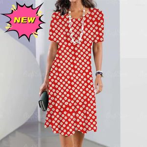 Casual Dresses Nueva Mujer Vestidos Daisy Imprimir Elegante de Manga Corta La Vendimia 2023 Moda Plus Size Ropa Y2K